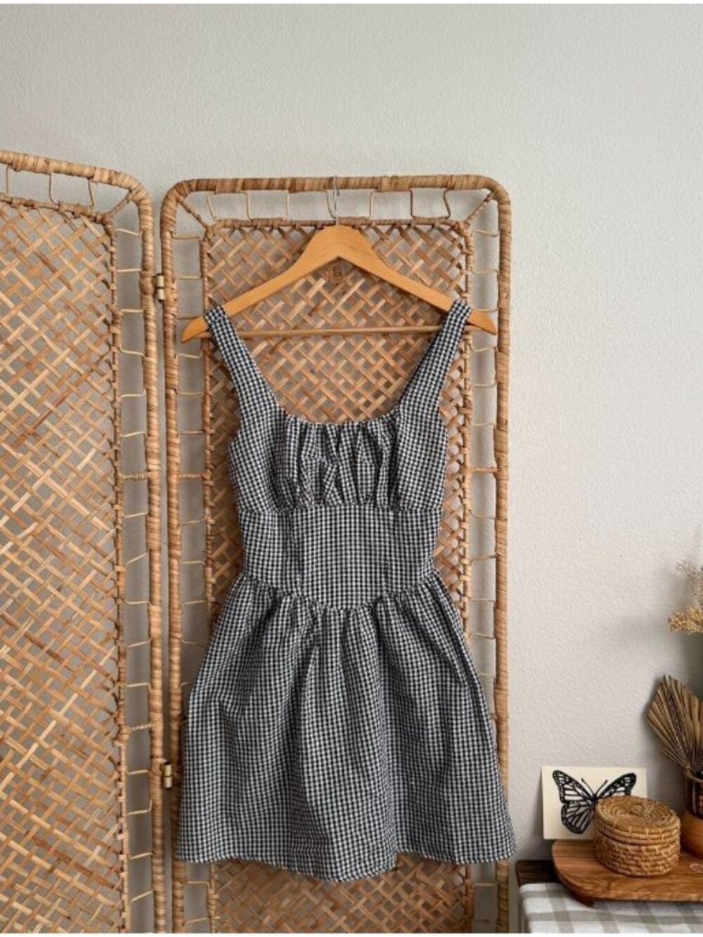 Gingham Milkmaid Black and White Mini Dress